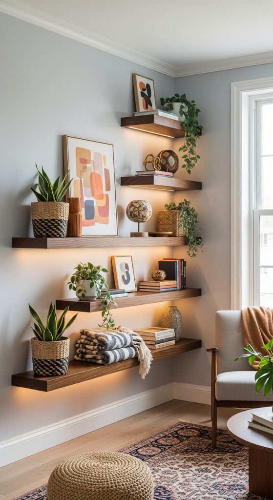 Floating Shelves with Purposeful Decor