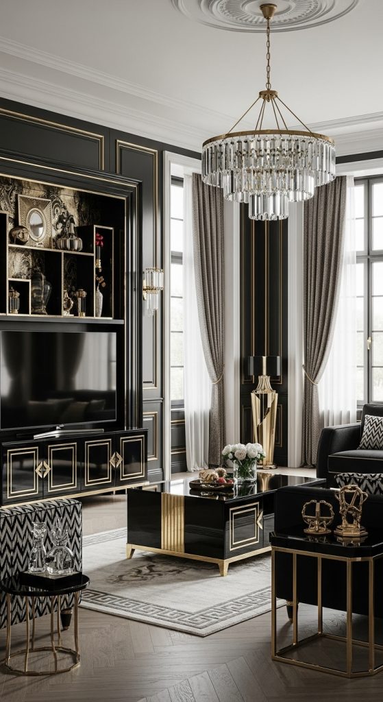 Luxurious living room in Art Deco style