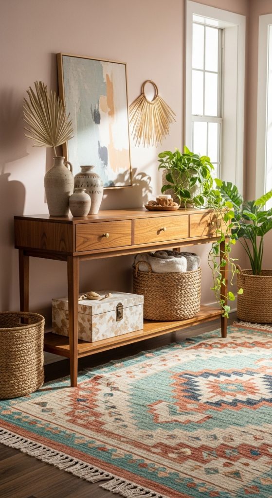 Mid-Century Console with Boho Styling