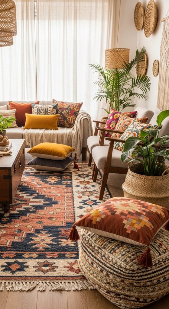 Eclectic Rug and Cushion Pairing