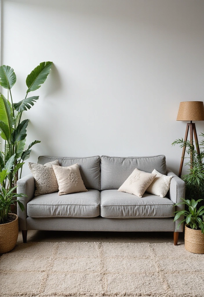 A living room filled with plants, creating an urban jungle feel.