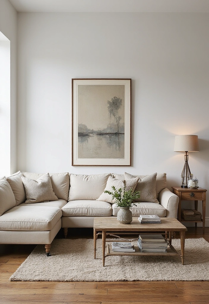 A contemporary living room blending modern and traditional elements.
