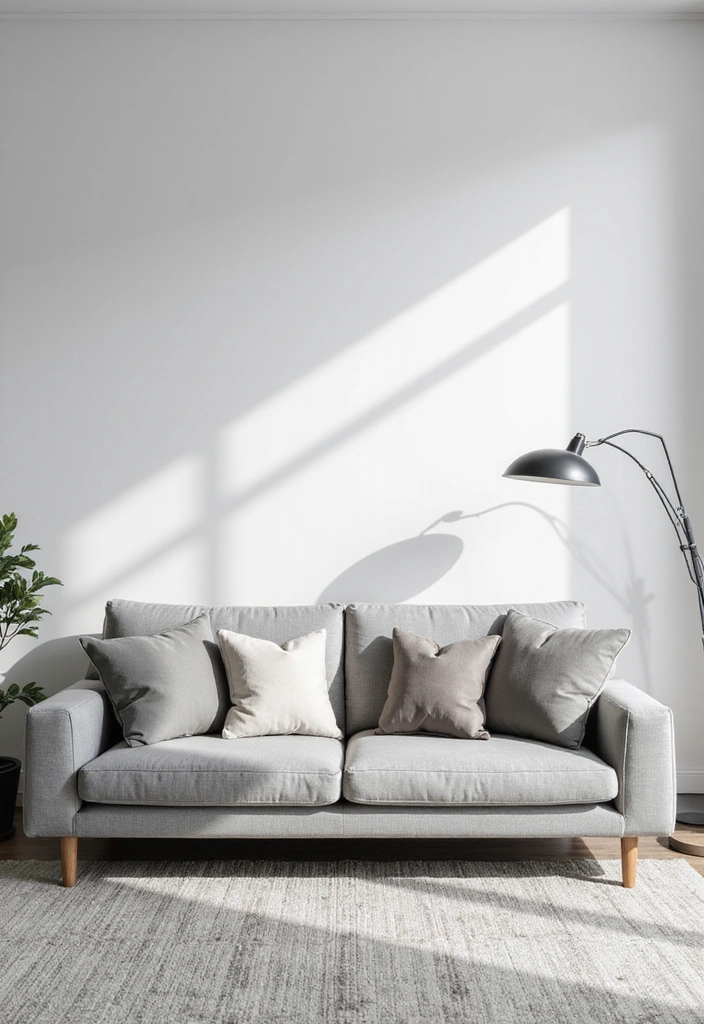 A calming monochrome living room using various shades of gray.