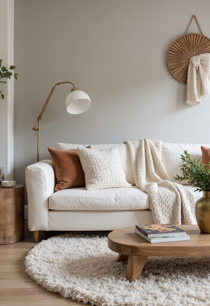 A living room showcasing a rich mix of textures, from a plush sofa to a knitted throw.