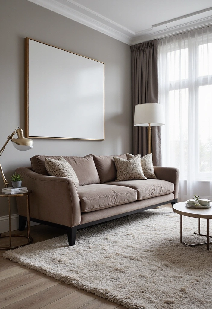 An elegant living room featuring a velvet sofa and a mix of luxurious textures.