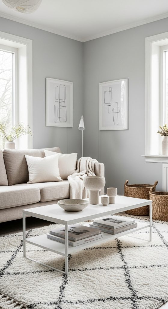 Neutral-toned small living room with a cohesive and calming color scheme.