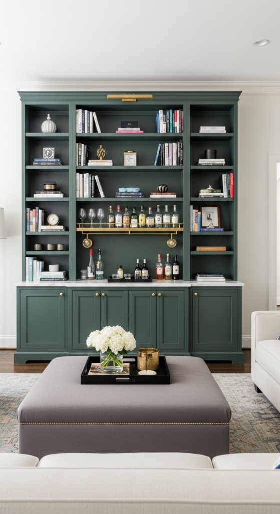 A large living room with two sofas placed back-to-back to create separate zones.