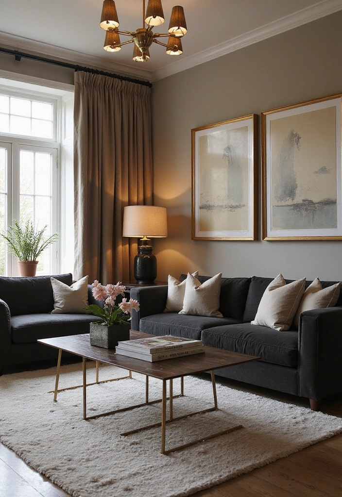 Modern dining space with almond-colored chairs and a charcoal accent wall.