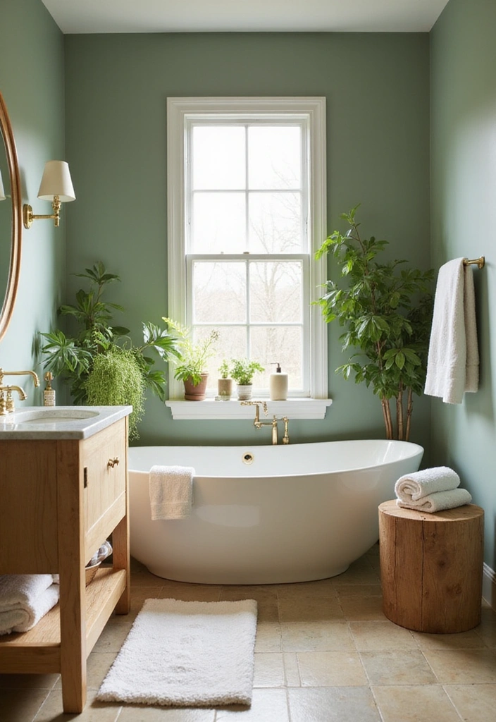 A calm and airy bedroom featuring sage green and sandy beige tones.