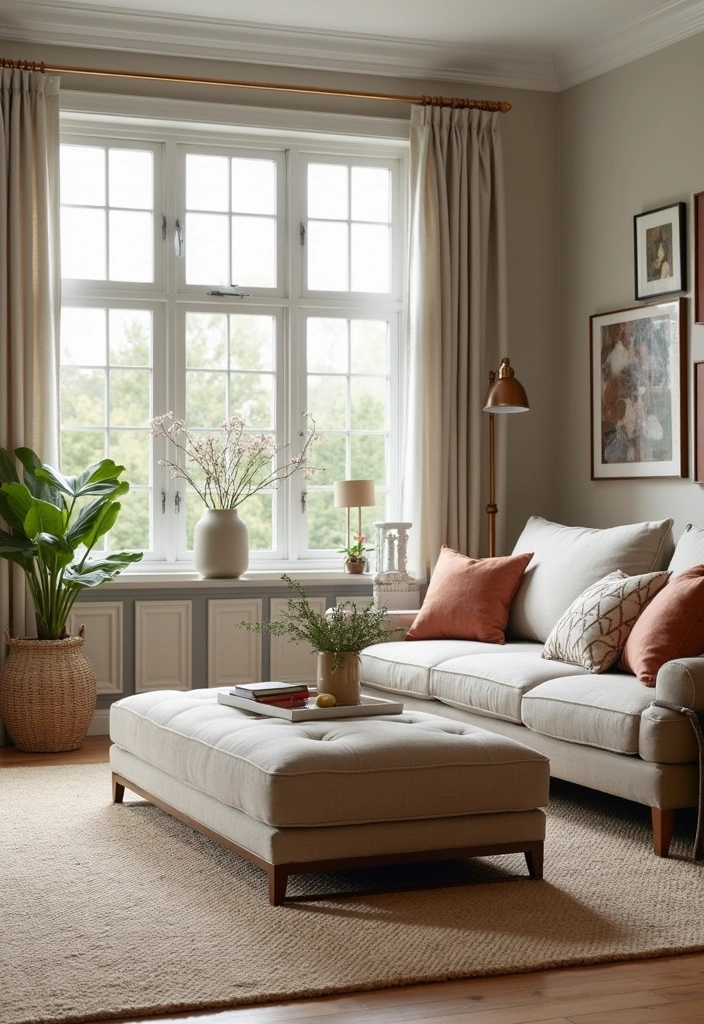 An organized and functional living room with smart storage solutions.