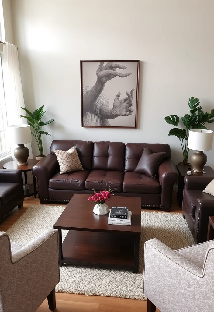 A well-arranged living room with clear pathways and a conversational furniture grouping.