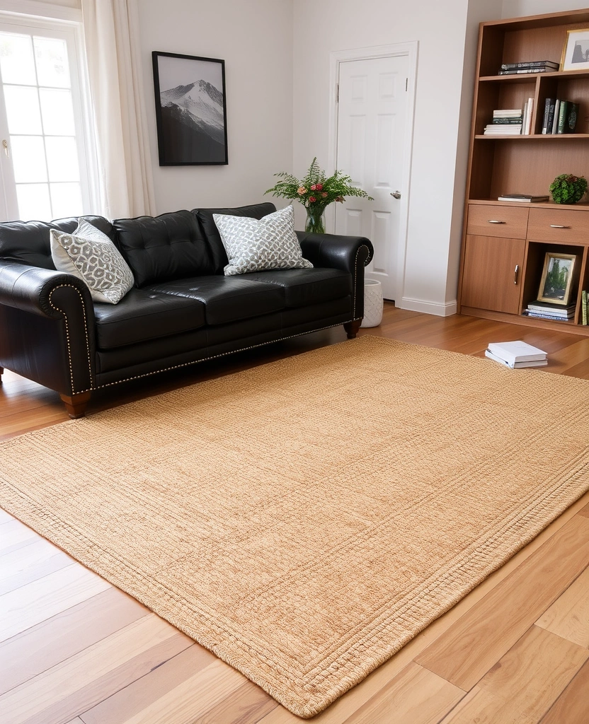 A unique area rug with an interesting texture or pattern anchoring the furniture.