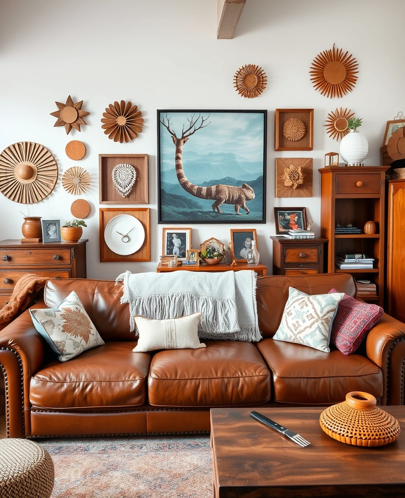 A simple, handmade piece of wall art or a custom-painted vase on display in the living room.
