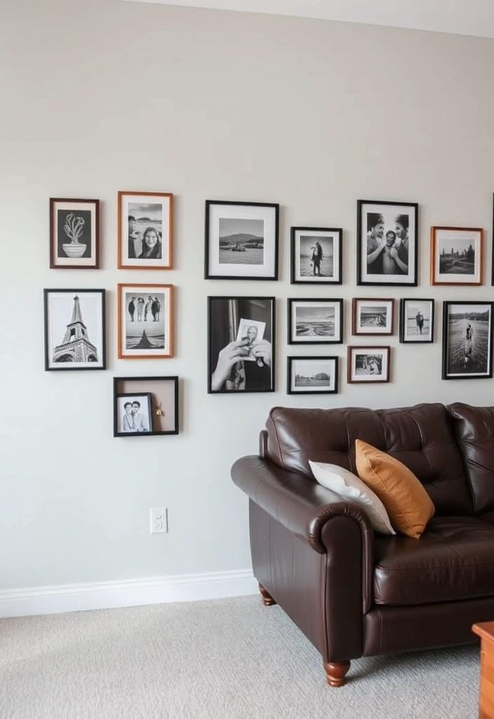 A shelf with a few personal items like books, a small sculpture, and a framed photo.