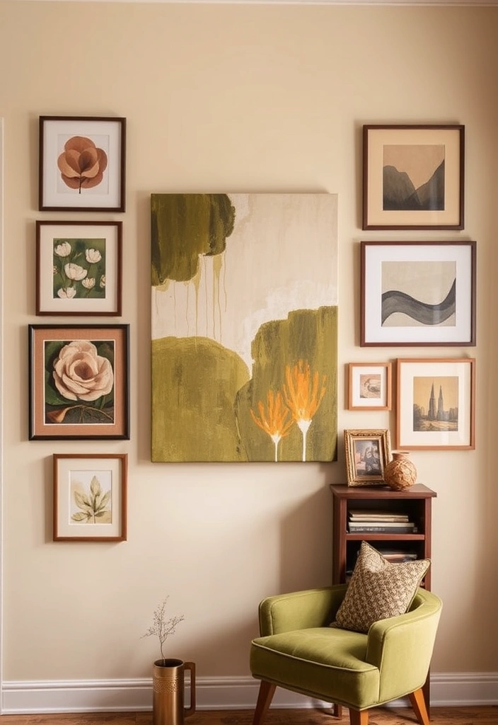 A large piece of statement art personalizing the living room and tying the color scheme together.
